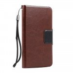 Wholesale Samsung Galaxy S5 SM-G900 Slim Flip Leather Wallet TPU Case with Strap and Stand (Brown)